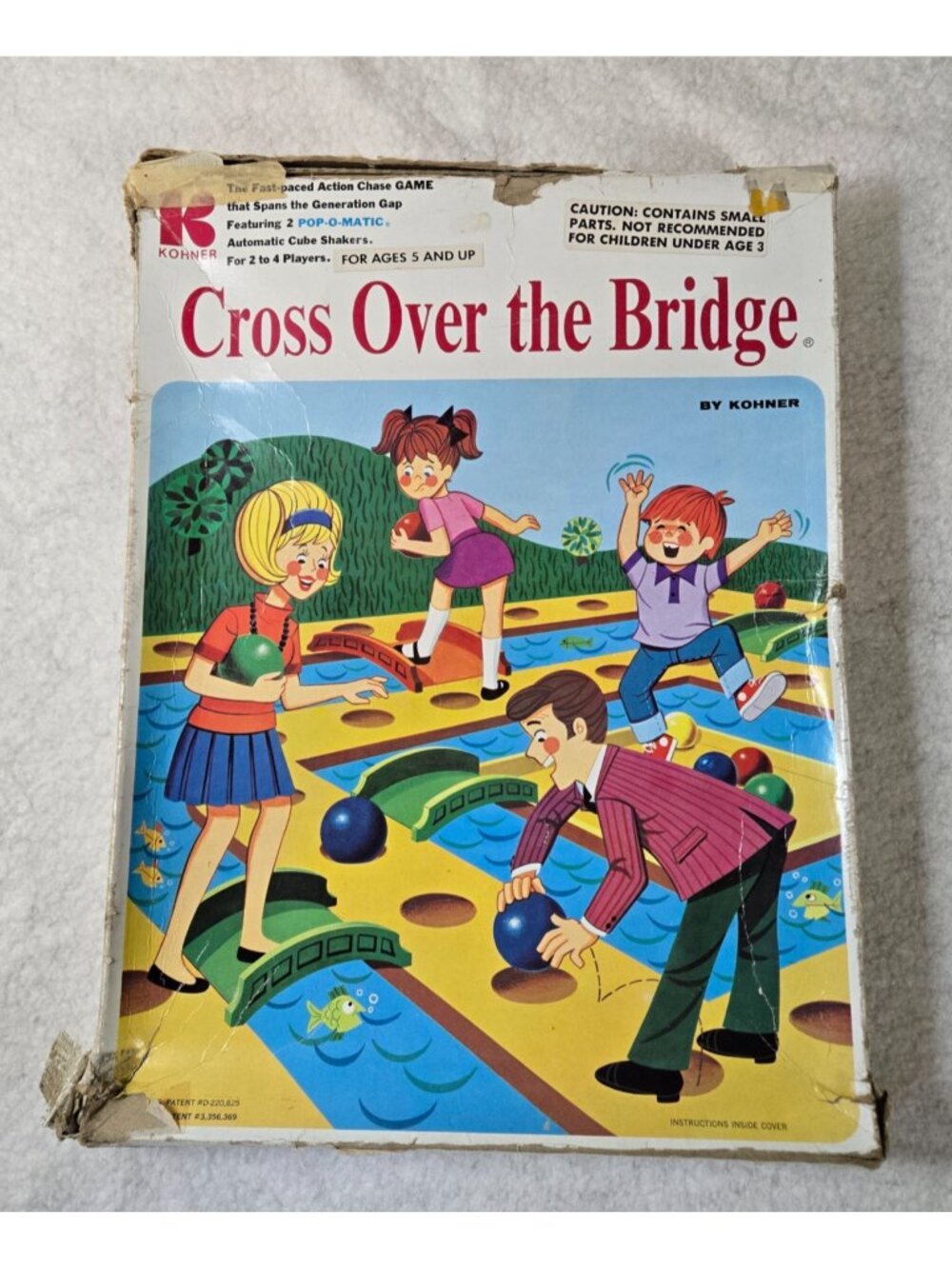 Vintage 1970 Kohner Cross Over the Bridge Board Game Complete Pop-O-Matic